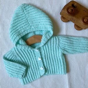 Handmade Mint Green Knitted Baby Hoodie